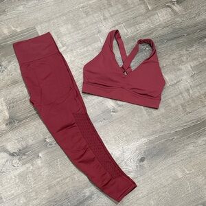 Fabletics Red Athletic Leggings and Sports Bra Set